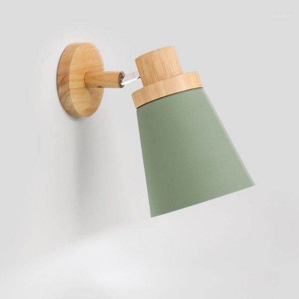 

wall lamp nordic wooden base bedside light modern macaroon sconce fixture1