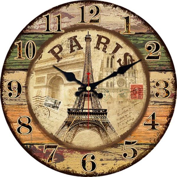 

wonzom paris tower 6-16 inch wooden cardboard wall clock,silent & non-ticking feature,antique style for kitchen office home