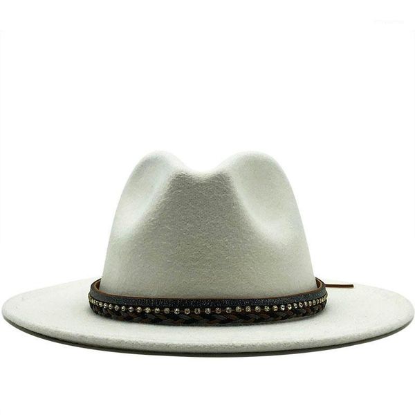 

women men wool fedora hat with leather ribbon gentleman elegant lady winter autumn wide brim jazz panama sombrero cap1, Blue;gray