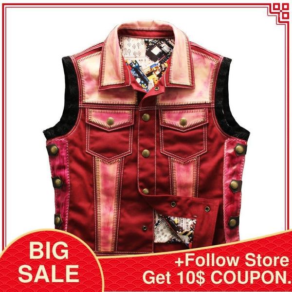 

2020 vintage red motorcycle style genuine leather vest men plus size 4xl genuine horsehide splicing slim fit short leather vest1, Black;white
