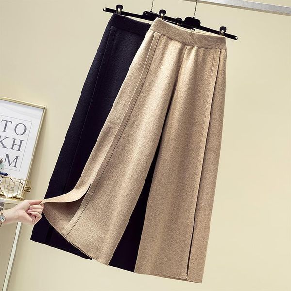 

women pants autumn winter warm knitted pants wide leg pants elastic waist casual loose plus size trousers l 3xl, Black;white