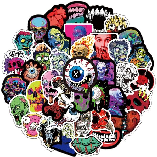 

10/30/50pcs halloween horror skull zombie stickers skateboard fridge guitar lapmotorcycle travel cool graffiti decal sticker car