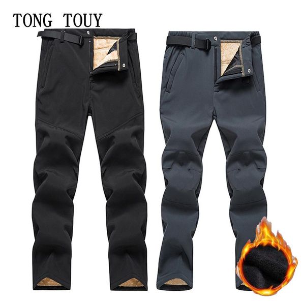 

outdoor pants warm winter men women softshell waterproof camping hiking lamb wool fleece mountain trousers couples casual, Black;green
