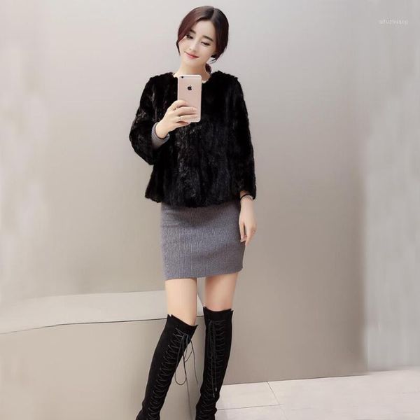 

women new winter thick keep warm 100% real short coat classical natural jacket ksr8371, Black