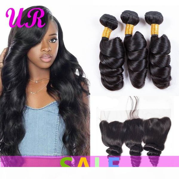 

brazilian loose wave bundles with frontal brazilian virgin hair loose wave human hair bundles with lace frontal dhgate remy hair extensions, Black;brown