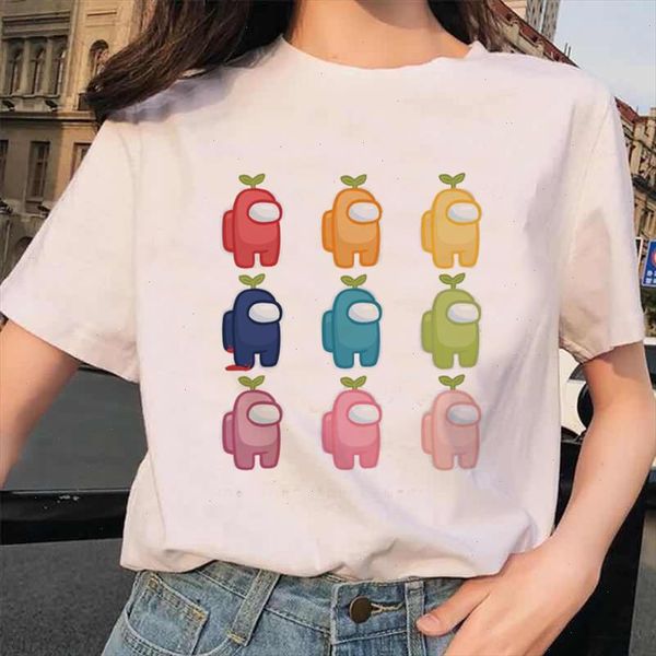 

video game among us graphic printed womens casual harajuku o neck tee shirt femme kawaii cartoon printed short sleeve t shirts, White