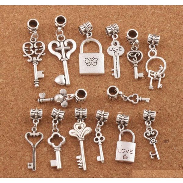 

14styles love key locket dangle charm 140pcs/lot metal big hole beads dangle fit european bracelet jewelry diy uygx2, Black