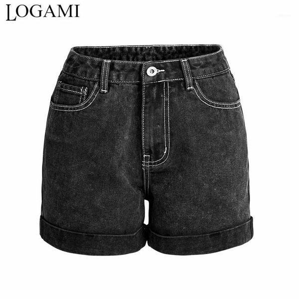 

logami casual denim shorts women high waist jeans shorts black1, Blue