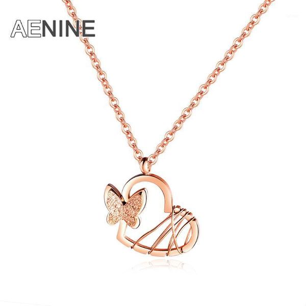 

aenine trendy popular sanded three-dimensional butterfly pendant titanium steel love rose gold women's necklace collier an182841, Silver