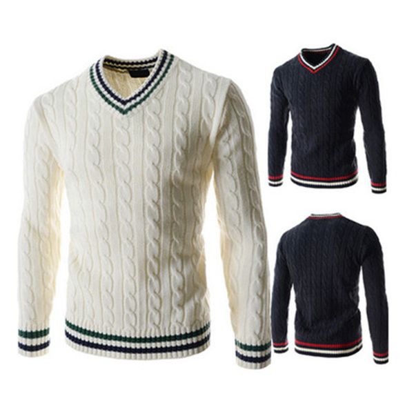 

mens pullover sweaters fashion trend natural color casual v-neck long sleeve sweaters designer spring new slim knitting sweaters for mens, White;black