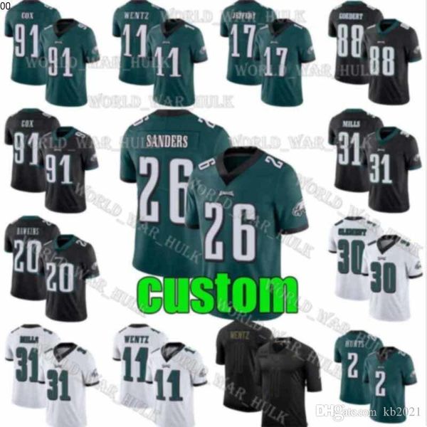 

13 travis fulgham philadelphia eagle jersey 11 carson wentz custom 24 darius slay 26 miles sanders 91 cox 86 zach ertz brian dawkins, Black;red