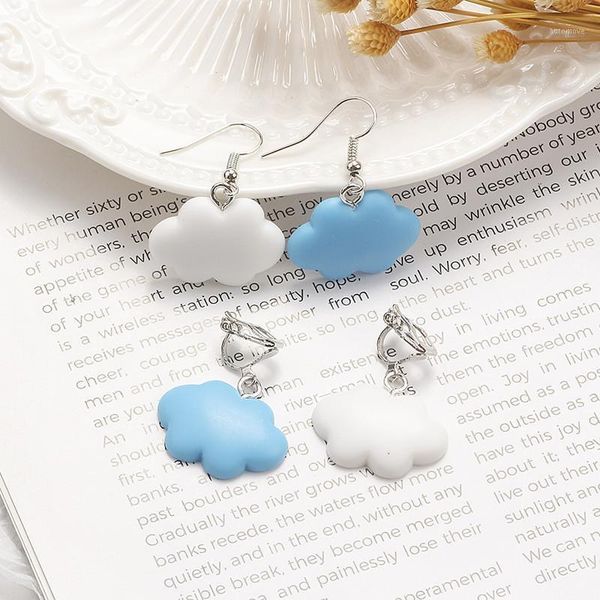 

fashion blue white flaky clouds pendant earrings for women girls cute asymmetry dangle ear jewelry gifts1, Silver