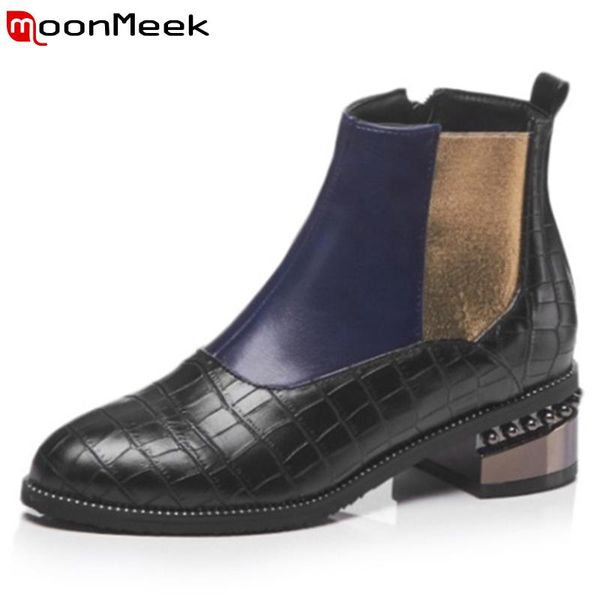 

boots moonmeek big size 32-48 fashion autumn winter comfortable square heel woman slip on zipper classic ankle, Black