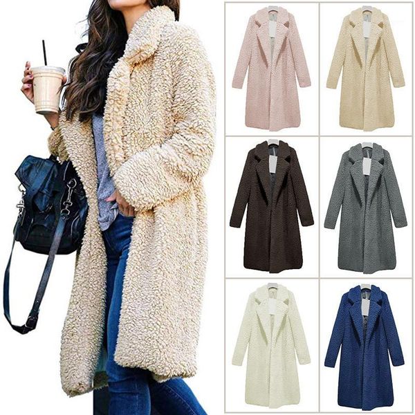 

women medium long coats female coat long sleeve warm lapel fashion woolen coat for autumn winter casacos femininos1, Black