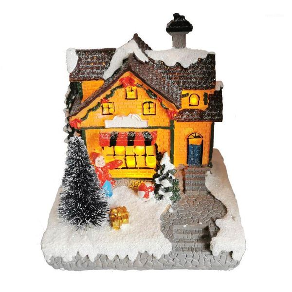 

colorful led flashing resin christmas scene village houses town battery operated christmas ornament1