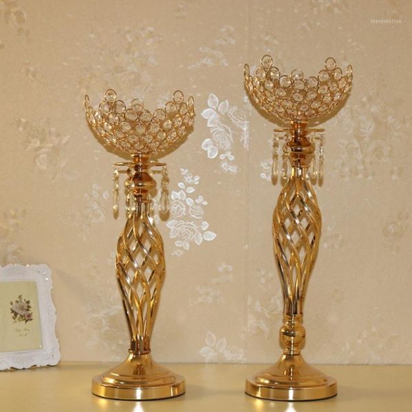 

creative crystal wedding centerpiece gold candle holder metal flower stand elegant candlestick for rustic vintage marriage1