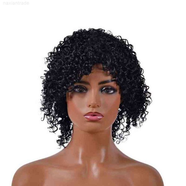 

new wig small hand winding tube black short curly hair head set rose net