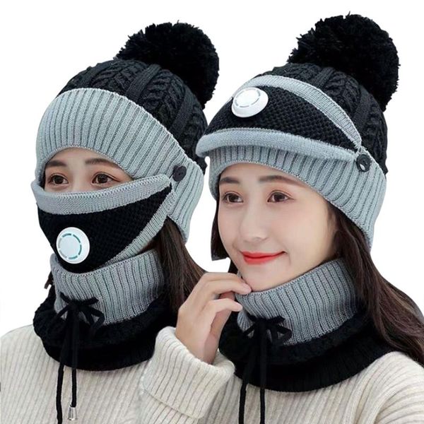 

usb heated hat set ski outdoor sports face protection thick knit with scarf gift washable portable beanie cap winter warm, Blue;gray