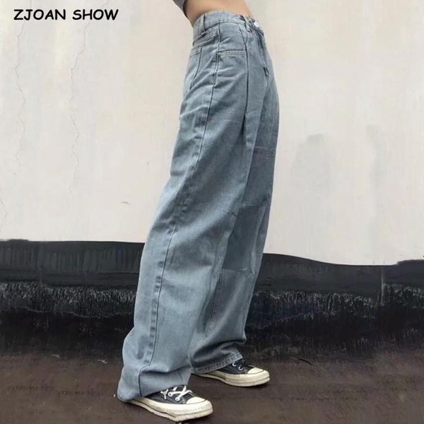 

women's jeans 2021 autumn vintage high waist wide leg floor length ripped women boyfriend denim pants street long trousers, Blue