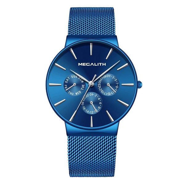 

wristwatches megalith mens chronograph watch arrival mesh strap sports waterproof quartz for men reloj hombre 0047, Slivery;brown