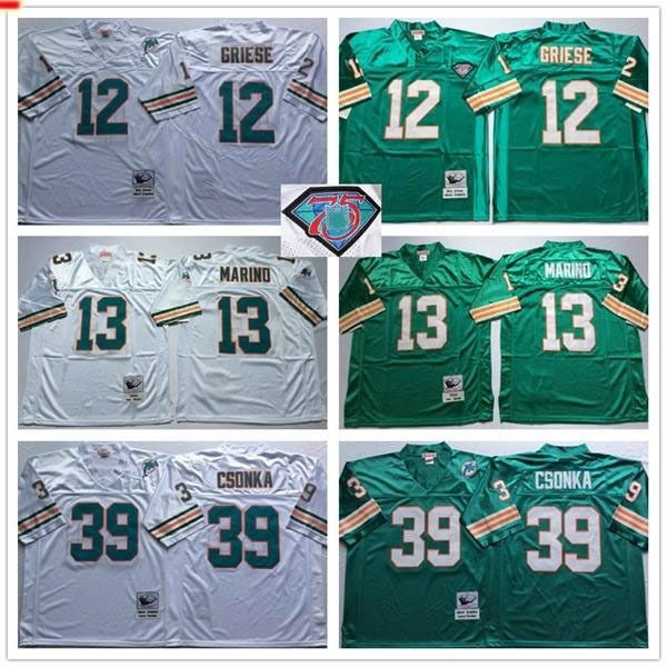 

ncaa vintage 75th #13 dan marino jersey 12 bob griese 39 larry csonka teal green white stitched mens football jerseys shirts, Black;red