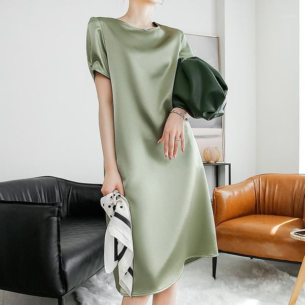 

luxury smooth loose women summer satin dress 2020 silk club sundress elegant bodycon party dresses women with scarf pocket1, Black;gray