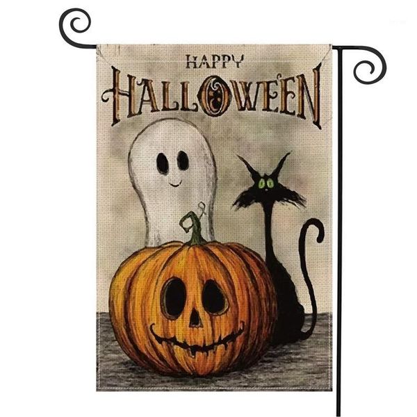 

christmas decorations happy halloween garden flag vertical double sized, spooky ghost pumpkin jack o'lantern black cat burlap yard outd