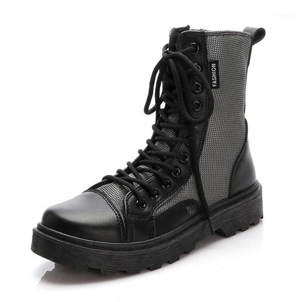 

women boots pu splicing ankle boots for women flats platform 2020 autumn casual shoes fashion lace-up1, Black