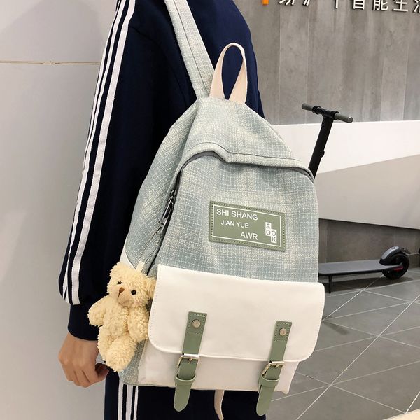 

student female cute backpack women fashion linen school bag harajuku girls kawaii backpacks canvas plaid ladies bags book luxury c1223