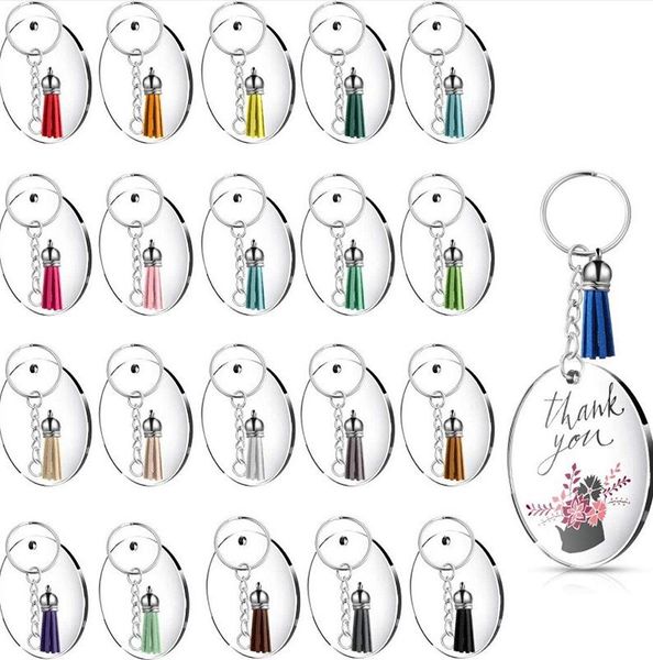 

36pcs/set diy handmade crafts souvenir transparent round acrylic keychain discs blank multicolor tassel pendant keyring set e112402, Red;brown