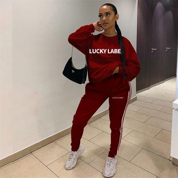 

women letter pattern sets fashion trend round neck long sleeve trousers tracksuits spring female new casual loose pants 2pcs suits, Gray