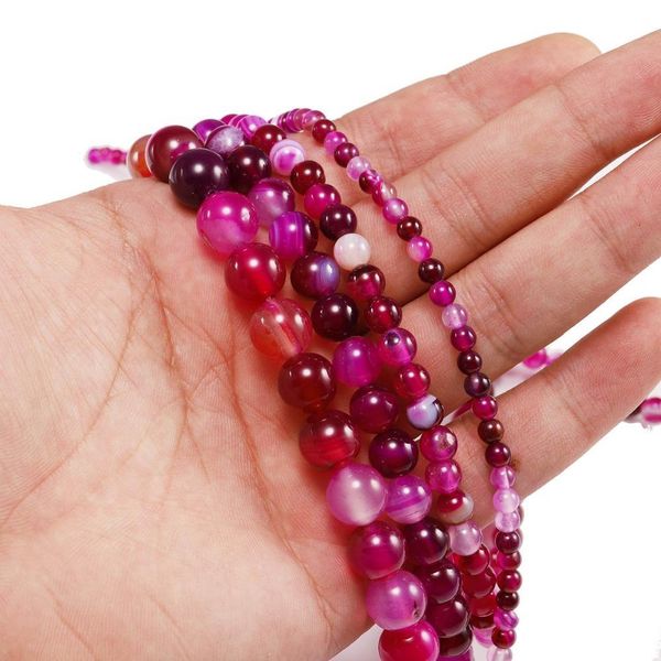 

1strand lot 4 6 8 10 12 mm natural stone agates beads for diy handmade jewelry accessories rose red striped beads bulk wholesale h bbycop