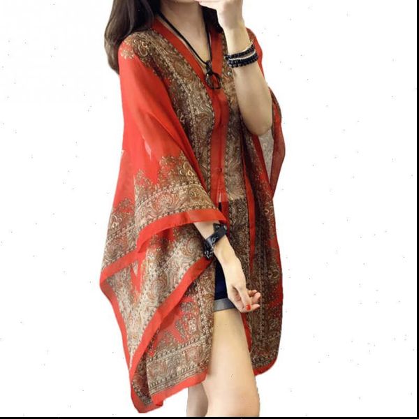 

summer woman blouses chiffon shirts cover ups thin scarf fabala sunscreen shawl loose flower sun protection shawl 10 color, White
