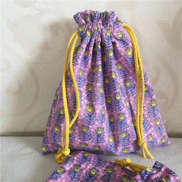 

yile cotton linen drawstring multi purpose organizer bag party gift bag rural grass yellow flower purple 8502 3 h wmtnil