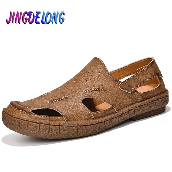 

summer sell mens sandals outdoor non-slip mens beach sandals fashion handmade men's sandals leather men's wading shoes 46 t200420, Black