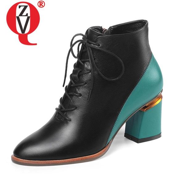 

boots zvq office leather women's shoes 33-43 size winter green red high heels ankle fashion zipper woman booties drop, Black