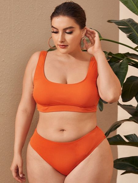 

plus solid high waisted bikini swimsuit z272#, Black