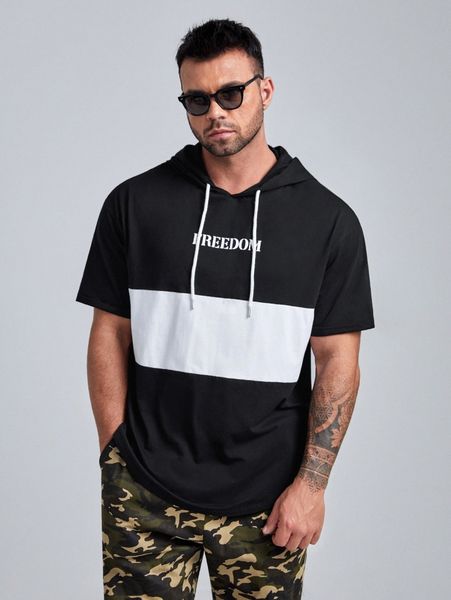 

extended sizes men letter graphic drawstring hoodie 67ul#, White;black