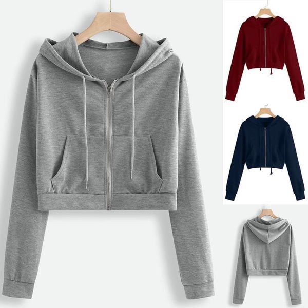 

2021 women hoodies casual sweatshirt solid long sleeve zipper pocket hooded female tracksuit fashion black gray hoodies