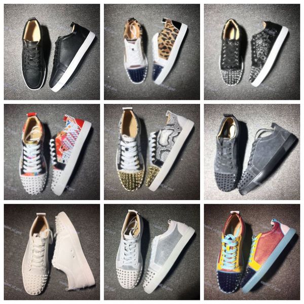 

italy luxe woman men studded spikes red bottom sports shoes low suede white leather suede trainers party wedding shoes 36-46, Black