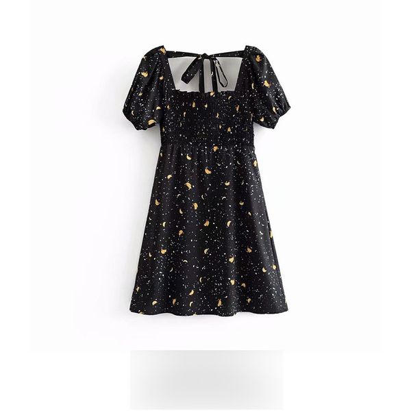 

ab41 new women's style bubble sleeve color block printed dress, Black;gray