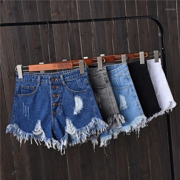 

high waist tassel style ripped jeans summer large size short pants women denim shorts1, White;black