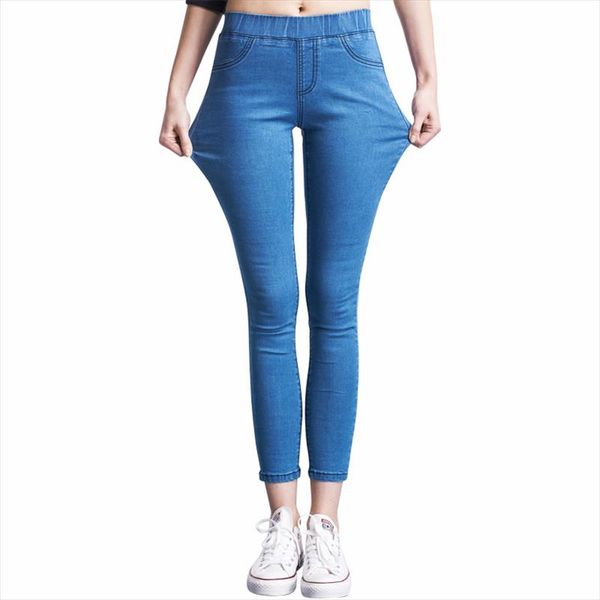 

2018 случайные женские джинсы высокая талия брюки тонкий плюс размер высокие эластичные джинсовые брюки для женщины черный синий 110 кг, Black;white