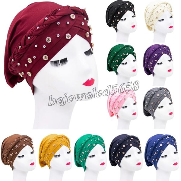 

head scarf for muslim women solid turban bonnet hijab cap braids beads rhinestone inner hijab femme musulman arab wrap turbantes, Blue;gray
