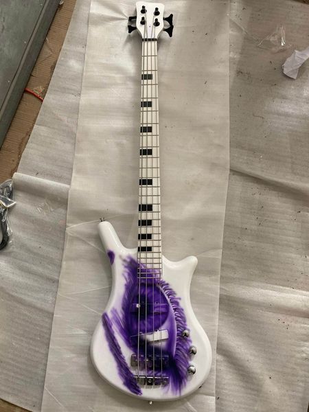 

rare 4 strings prince symbol one eye white electric bass guitar 26 frets black block inlay black hardware