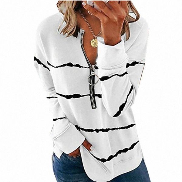 

women's blouse shirt striped zipper standing collar blushing pink wine army green q7s9#, Black