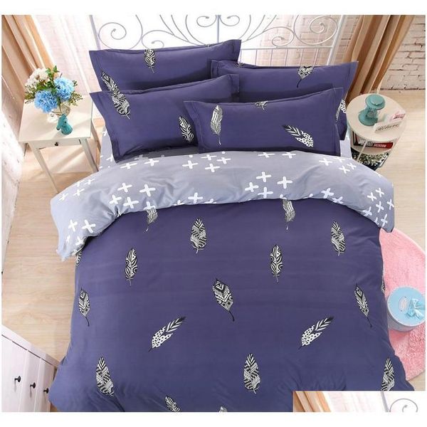 

wholesale- lucky textile bedding set feather king size blue duvet cover bed sheet  full size modren bedding grid stripe bed hjww
