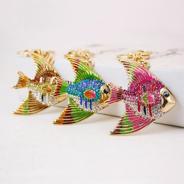 

creative cute cartoon colorful fish keychain car keychain metal colorful rhinestone pendant women bag ornament gift giveaway, Silver