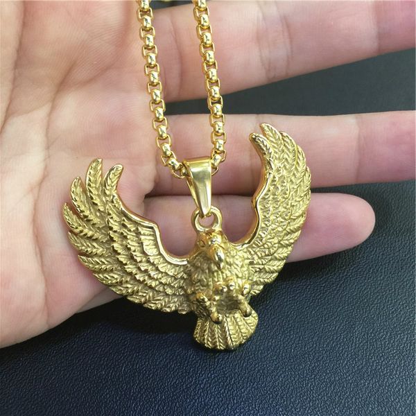 

high-end stainless steel men's necklace punk rock titanium steel eagle pendant, Silver