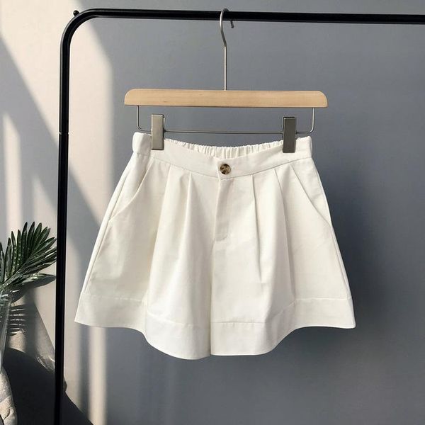 

casual tencel shorts women 2020 summer new high waist bandwidth loose wide leg pants black, White;black